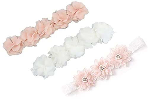 LATRAT Lot de 3 bandeaux à fleurs pour Nouveau-né Dentelle Pétales Fleur Cheveux Accessoires Bébé Cadeau, bébé Filles Bandeaux Super Extensible Bandeau