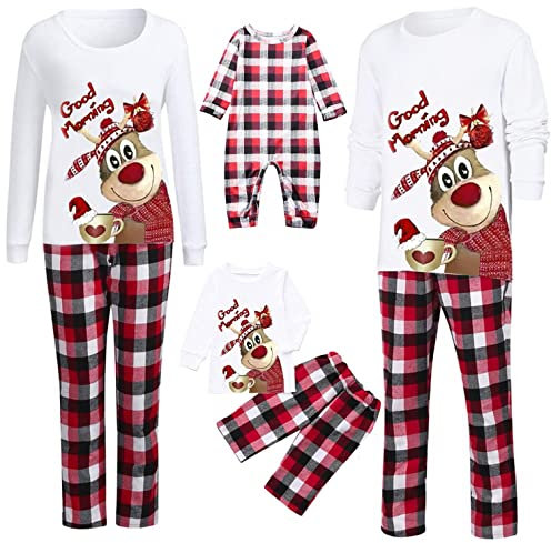riou Pigiama Famiglia Natale a Plaid Pigiama Natalizio Modello di Renna Pigiama Famiglia Coordinati Modello di Renna Elasticizzato Pigiama Natale Famiglia Elasticizzato
