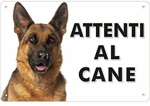 Pubblimania PASTORE TEDESCO Attenti al Cane Cartello in metallo Alluminio, spessore 3mm (Cm 20x15)