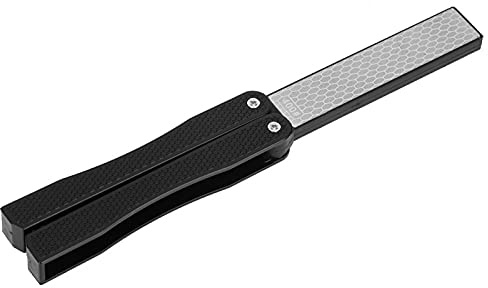 Doppelseitiger Schärfer, Gartengeräteschärfer, Messerschärfer, Zusammenklappbarer Taschen-Diamant-Messerschärfer, Tragbarer Schleifstein für Scheren, Gartenscheren, Astscheren(Neues Schwarz)