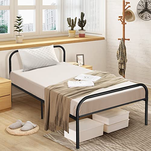 RELAX4LIFE 3FT Single Bed Frame, Metal Slatted Platform Bed with Headboard & Underbed Storage Space, Solid Modern Mattress Foundation for Adults Teenagers, No Box Spring Needed