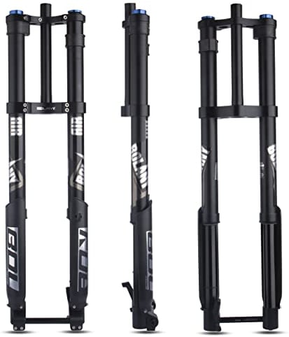 BOLANY Downhill Mountain Bike Air Suspension Front Fork Double Shoulder Inverted Aluminum Alloy Thru-Axle Boost Spacing 15 * 110mm Fork Fit for Disc Brake 26/27.5/29 Inch Tire (Straight Steerer)