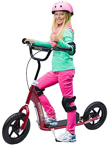 HOMCOM Kids Scooter, Toddler Kick Scooter with Adjustable Handlebar, 12 EVA Tyres, Rear Brake, for Age 5-12 Years, Red