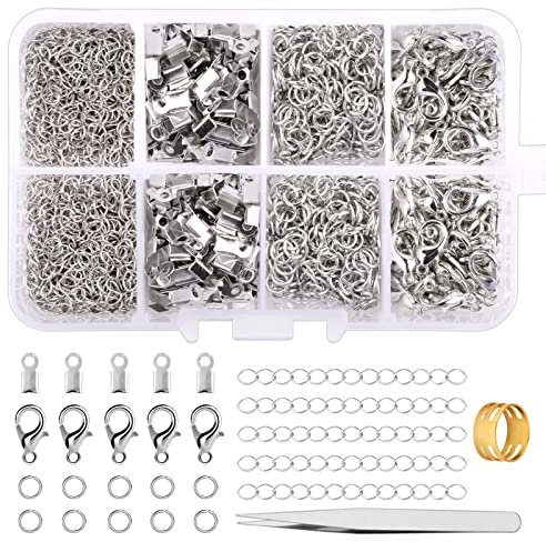 300 Pcs Jewellery Clasps Set, Lobster Clasps with Jump Rings, Crimp Ends, Chain Extender, Jump Ring Opener and Tweezer, Bracelet Clasps Necklace Connectors for Jewellery Making DIY Craft (Silver)