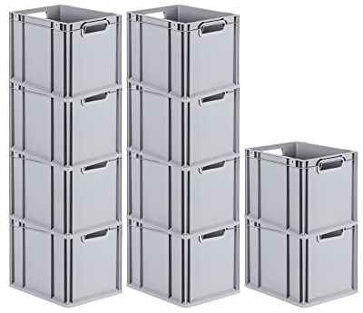 PROREGAL SparSet 10x Eurobox NextGen Grip | HxBxT 32x30x40cm | 30 Liter | Griffe offen | Grau | Eurobehälter, Transportbox, Transportbehälter, Stapelbehälter