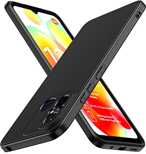 ivoler Silikon Hülle für Xiaomi Redmi 12C mit Kameraschutz, Ultra Dünne Weiche Stoßfest Schutzhülle Flexible TPU Matte Schwarz Handyhülle Kratzfest Case Cover