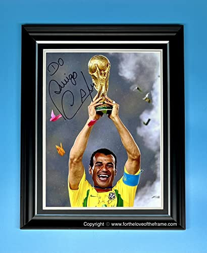 Cafu Hand Signed Autograph Brazil 2002 World Cup Football Soccer Memorabilia Photo In Luxury Handmade Wooden Display & Certificates of Authenticity