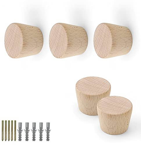 JANDH 5 Stücke Kleiderhaken Holz, Konischer Garderobenhaken, Wandhaken aus Holz, aus Buchenholz, Gute Tragfähigkeit, Geeignet zum Aufhängen von Kleidung, Taschen, Handtüchern