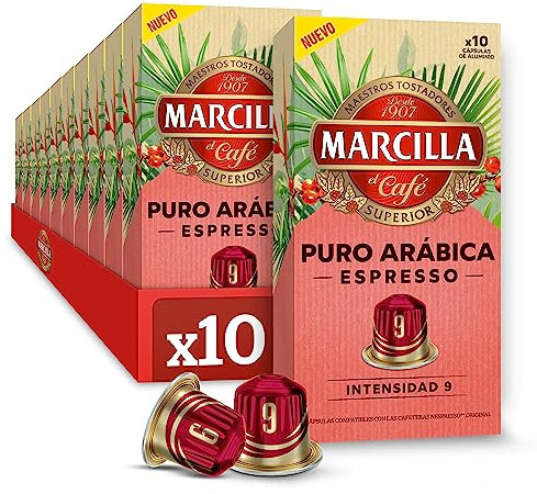 Marcilla Café Cápsulas Puro Arábica Espresso - 100 Cápsulas Compatibles Nespresso