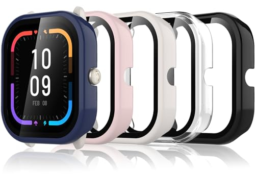 Bigqin 5 Piezas Funda Compatible con Amazfit GTS 4 Mini, Protector de Pantalla Compatible con Amazfit GTS 4 Mini- Transparent/Negro/Azul/Blanco Marfil/Rosa