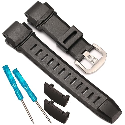18 mm Harz Armband kompatibel mit Casio Pro Trek Prg260 Armband Pathfinder Ersatzband PRG550 PRW3500 Herren Armband Wasserdichtes Silikon Armband Zubehör (Schwarz Silber Schnalle)