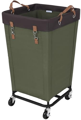 StorageWorks Laundry Basket with Wheels, 160L Large Washing Hamper for Laundry, Heavy Duty Rolling Laundry Trolley on Wheels, Dirty Clothes Washing Container for Hotel Home Dorm, Green