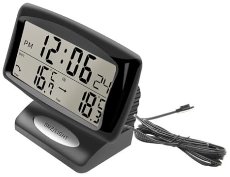 NUZAMAS Digitales Auto-Thermometer, digitaler Wecker, LCD-Auto-Uhr, Thermometer, Auto-Armaturenbrett-Uhr, Auto-Temperatur-Uhr-Monitor mit Hintergrundbeleuchtung