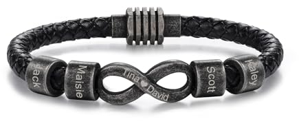 jewelora Armband mit Namen Personalisiertes lederarmband Herren Armband mit Buchstaben Geschenk für Freund, Ehemann, Freund, Opa, Sohn (C-4 NAME)