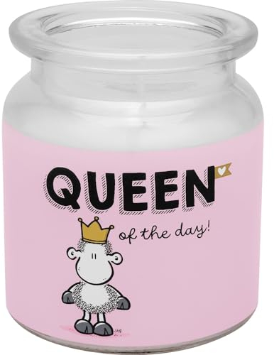 Sheepworld Kerze im Glas mit Motivdruck Queen | Duftkerze mit Vanille-Duft, im bedurckten Glas, Höhe 9 cm | Geschenk für Sie, Freundin, Schwester, Kollegin | 48849