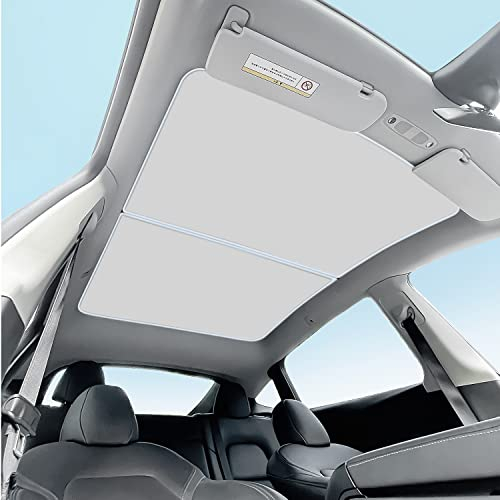 ShowEv for Tesla Model Y Sunshade Sunroof Front & Rear Sunshade Roof Foldable Sunroof Window Sun Visor Shade for Model Y Accessories (Beige)