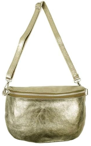 Sa-Lucca Fashion Damen Bauchtasche Bodybag echt Leder 28 x 20 x 7 cm Reißverschluss/Funktionselemente silberfarbig (gold)