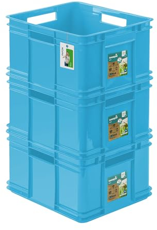 3x Euro Stapelbox 28l - 43 x 35 x 24 cm - Eco Aufbewahrungsbehälter Euro-box Stapelkasten Transport Eurobehälter aus PP, Sky Blue