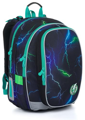 MIRA – Schulrucksack für Jungen ab 3. Klasse, ergonomisch & leicht, wasserabweisend, mit reflektierenden Elementen, 25 L Schulranzen mit Brustgurt & Rückenpolsterung (Sturm)