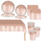 Vajilla de fiesta de diamantes brillantes de oro rosa para mujeres/niñas, 81 piezas de vajilla de cumpleaños de oro rosa, platos de papel, tazas, servilletas y mantel para ella, regalos de cumpleaños