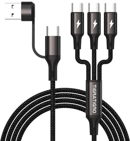 tigratigro Multi Cavo di Ricarica, 3 in 1 Multiplo Cavetto [1.2M] Multiplo Cavetto con 3 Cavo Nylon USB Tipo C, con Adattatore USB C Femmina a USB Maschio