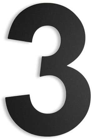 KTC-HOME - PREMIUM Hausnummer Schwarz inkl. Montagematerial - pulverbeschichtet - Arial - Höhe 20 cm - RAL 9005 - rostfrei & wetterfestes Hausnummernschild - Hausnummer 3 -