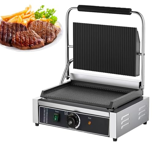 RUYICZB 2200W Sandwichera Comercial Panini Prensa Grill Tostadora, Superficie Acanalada Sandwichera Control De Temperatura 50-300°C Hamburguesera Portátil para Restaurante Cafetería