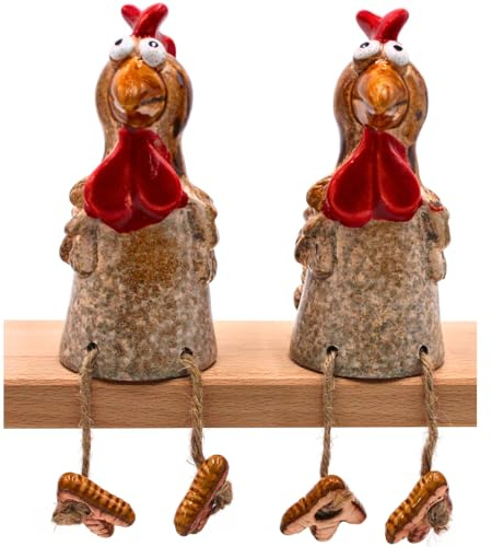 Dekohelden24 Keramik Huhn als Kantensitzer - Kantenhocker, im 2er Set, L/B/H 8,5 x 6,5 x 14 cm