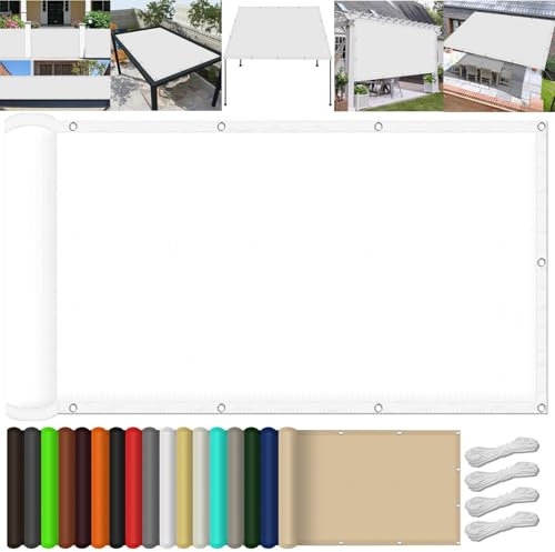 Filet d'ombrage avec Oeillets et Cordons 110 x 620 cm Imperméable Anti 98% UV Résistant Hydrofuge Tissu Ombrage Pergola Toile Ombrage Auvent pour Extérieur, Jardin, Terrasse, Blanc
