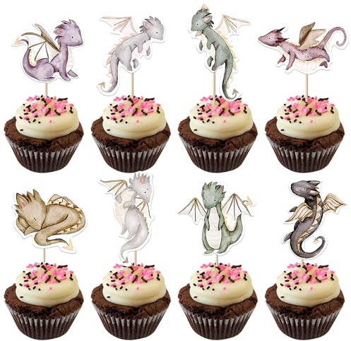 SYKYCTCY 40 Pack Dragon Cupcake Toppers Baby Shower Cute Dragon Cupcake Picks for Baby Boy Kids Fantasy Dragon Birthday Party Cake Decorations Supplies