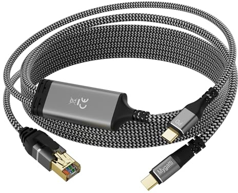 Mygatti USB-C+100W PD auf Ethernet-Adapter(1.8 Meter),1 Gbps Gigabit Typ C auf RJ45 LAN-Netzwerkadapter mit Stromversorgung–Kompatibel mit Laptop,MacBook Pro/Air,Dell XPS,iPad Pro,iPhone15/16/17