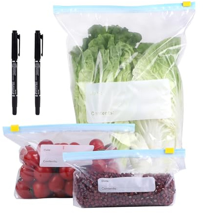 LALAGO 120pcs Sacchetti Riutilizzabili, Sacchetti Freezer Riutilizzabili, Sacchetti Congelatore Zip Grandi Medi e Ppiccoli, Sacchetti per Alimenti Senza BPA, Sacchetti Alimenti Richiudibili