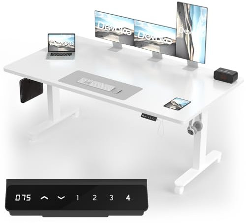 Devoko Höhenverstellbarer Schreibtisch mit 2 Motoren,25mm Einteilige Tischplatte, 180x80 cm Mobiler Elektrisch Computertisch mit Kabel Management, weiß - Perfekte Ergonomie für Dein Büro