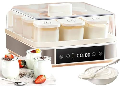 YCNLYSSR Yogurtera con Control de Temperatura y Tiempo Ajustables - Yogurtera Digital automática para el hogar, Yogur orgánico, Queso, natto - 9 frascos de Vidrio de Acero Inoxidable