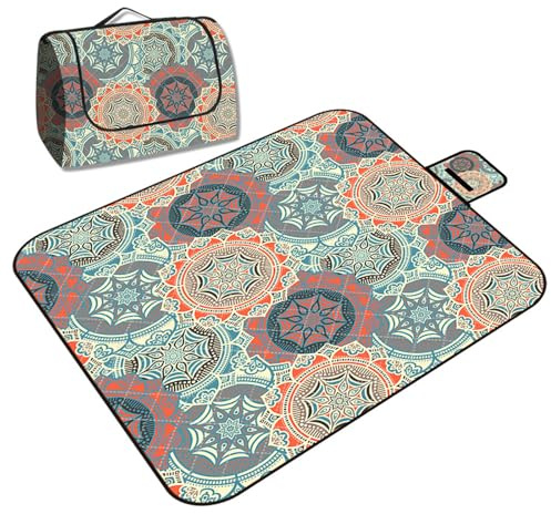 YQBFTC Picknickdecke 200x200cm,Tragbare und Faltbare Strandmatte mit Tragegriff,Boho Wasserdicht Unterseite Stranddecke Sandfrei für 4-6 Personen,Campingdecke für Park,Garten,Strand,Wandern,Reisen