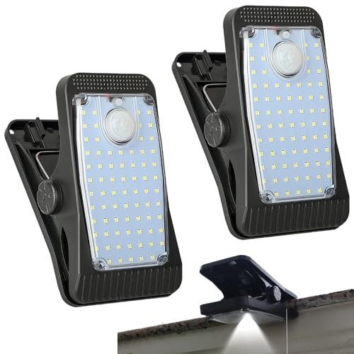 BORDEAG Solarlampen Für Außen Mit Bewegungsmelder, 2 Stück Clip-On Solarleuchten, 3 Modi Solarleuchten Aussenleuchte, Wasserdichte LED Solar Wasserdichte Wandleuchte Für Garten Hof (Weißes Licht)