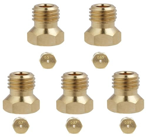 5pcs Ugelli Gas GPL Universali, Ugelli Gpl Iniettori con Filettature 0.5/0.65/0.7/0.87/0.95mm, Iniettori per Gas Propano Butano, Kit di Conversione per Bruciatori, Fornelli, Cucine e Piani Cottura
