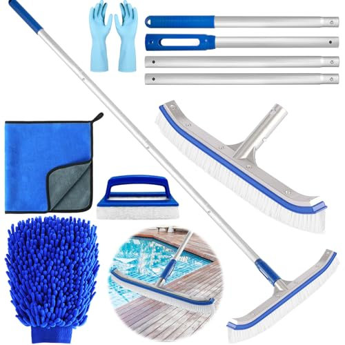 ZPQAODI Kit de Limpieza de Piscina 6 Piezas, Juego de Accesorios de Piscina, Cepillo de Piscina con Mango de Aluminio Ajustable de 160 cm, Kit de Cepillo de Piscina para Limpieza de Piscinas