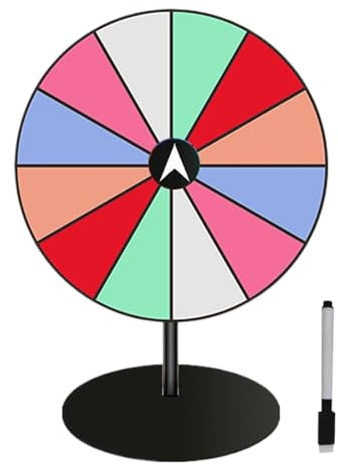 Mehrfarbiges Preisrad – Preisrad mit 12 Schlitzen, Tisch-Preisrad, Tisch-Preisrad, Tombola-Drehrad, robuste Basis mit trocken abwischbarem Marker für Messen, Karneval und Zuhause