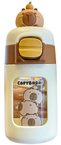 Whyzsjnclg Linda botella de agua, botella de agua de Capybara con tapa y paja de silicona de 330 ml PC lindo con niños y niñas en la escuela, oficina, en viajes