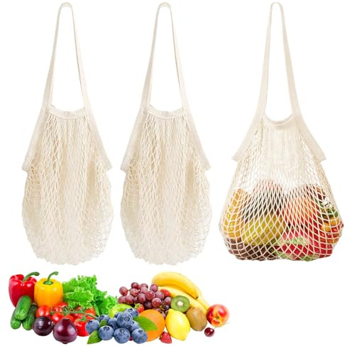 3 Piezas Bolsa de Malla,36 x 35 cm Bolsas de Malla Reutilizables | Bolso Red Mango Corto,Bolsas de Mallas Para Compra,Bolsa Compra Mallas para El Almacenamiento de Frutas,Verduras