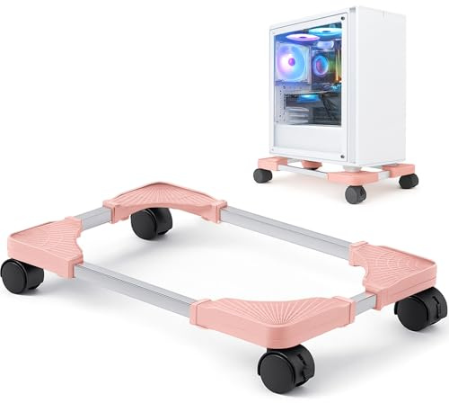 BOTEWO Mobiler Aluminium CPU Ständer für PC: PC Tower Ständer - Computer Rollwagen, Computerständer mit Rollen (Rosa)