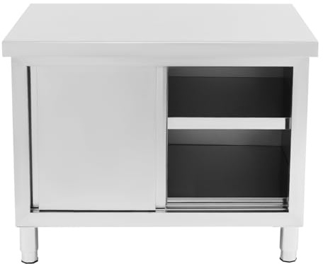 Edelstahl Arbeitstisch, Arbeitsschrank mit Schiebetüren, Freistehend Edelstahlschrank, Freistehend Edelstahlschrank, Gastro Schrank Schiebetürenschrank für Küche, Restaurant, Garage 100x50x95cm