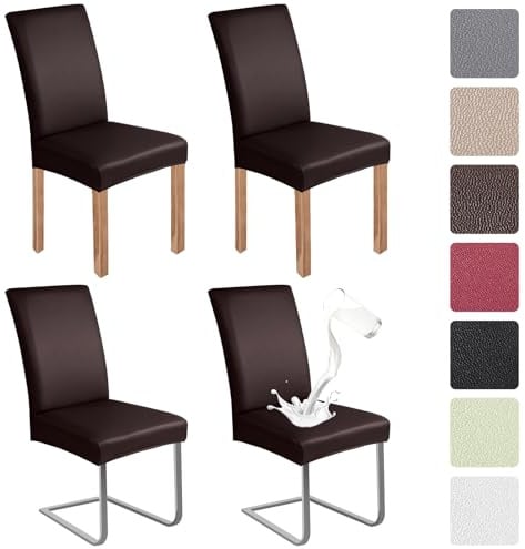 jabeick PU Stuhlhülsen 4er Set Kunstleder Stuhlhülsen Schwingstühle wasserdicht Elastische Hülsen für Stühle Universell Stuhlhülsen Haus Büro Restaurant Hotel Bankett Hochzeit (Kaffeefarbe)