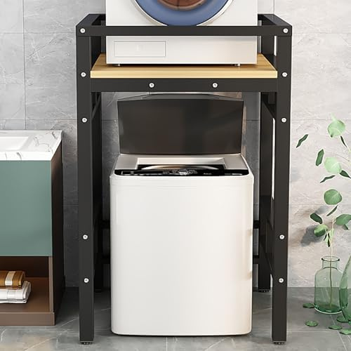 Wäschetrockner, Aufbewahrungsregal, 400 kg, maximale Belastung, platzsparend, Schwarz und Gelb, mit Arbeitsplatte, perfekt für Toplader, Waschmaschine und Trockner in kleinen Räumen