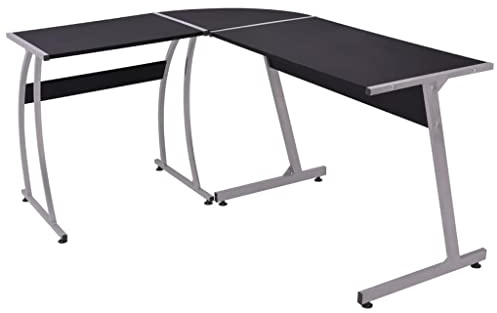 IBUQDDV Eckschreibtisch L-förmig Schwarz mit großer Schreibtischplatte aus Spanplatte und robustem Metallrahmen für Büro und Homeoffice, ergonomischer Schreibtisch mit Stauraum