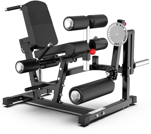 Plate Loaded Leg Extension and Curl Machine, Adjustable Bench for Home Gym Thigh and Lower Body Workout