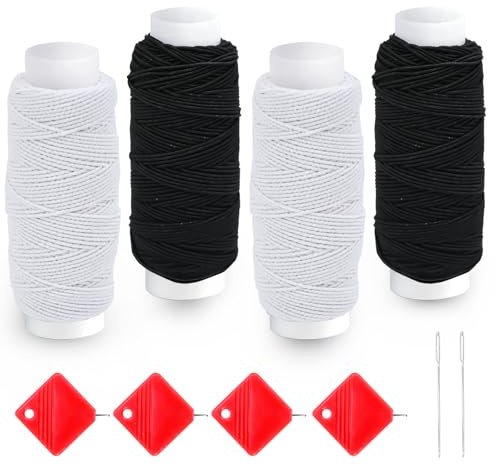 JAXICREY 120m Elastisches Nähgarn, Gummifaden zum Nähen Gummiband Schwarz Weißer Elastischer Faden Garn Einfädelwerkzeuge Nähnadeln Elastizität Sewing Thread Perlenarmbänder Hutgummi Textilbekleidung