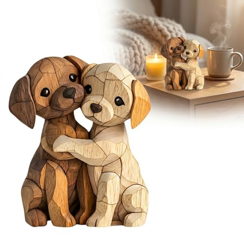 Katyjun Hunde Holzdeko, 2D Holzfigur Hund - Handgefertigte Holzdekoration als Geschenk für Hundeliebhaber, Natürliches Holz, Sicher und Leicht, Detaillierte Verarbeitung