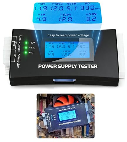PC Power Supply Tester with LCD Display - 20/24 & 4/6/8 Pin ATX ITX BTX PCI-E SATA HDD PSU Diagnostic Tool for Computer Energy Supplies
